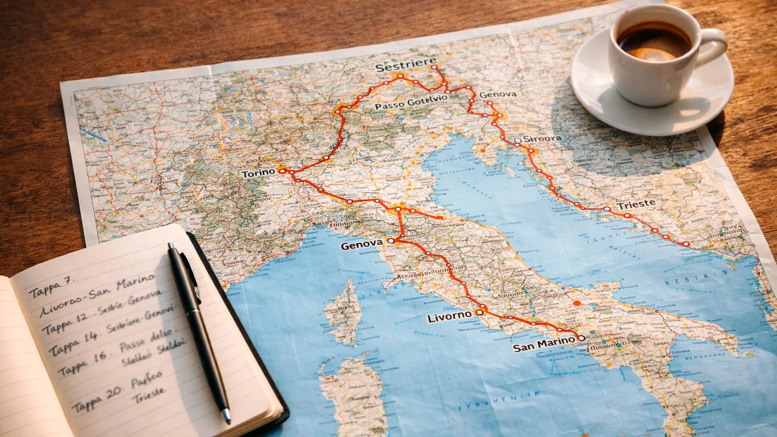 Mappa del percorso di un Grande Giro di ciclismo con tappe e salite
