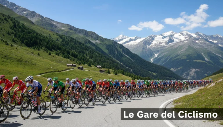 Pelotone di ciclisti professionisti in gara al Giro d'Italia su strada alpina