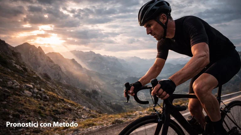 Ciclista che affronta una salita in gara, simbolo dell'analisi e dei pronostici ciclismo