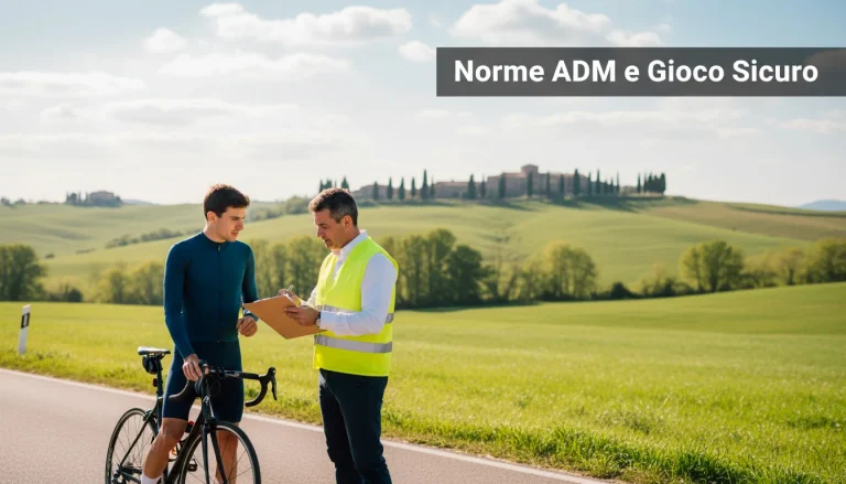 Ciclista professionista in gara su strada italiana, simbolo di regole e gioco responsabile