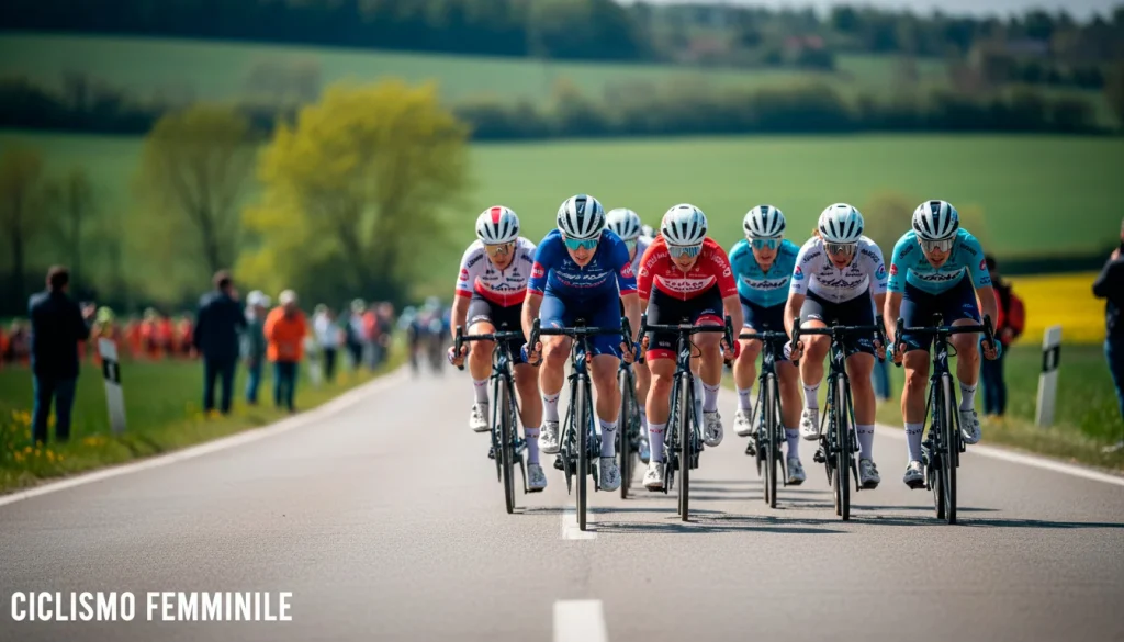 Cicliste professioniste in gara su strada durante una tappa del Women's World Tour