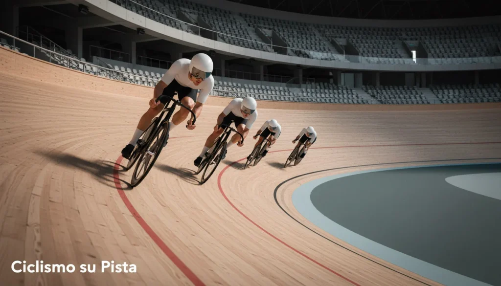 Ciclisti su pista indoor in gara nel keirin su velodromo, scommesse ciclismo su pista