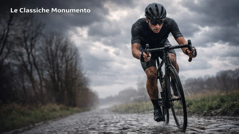 Ciclista che affronta il pavé della Parigi-Roubaix sotto la pioggia, scommesse classiche monumento