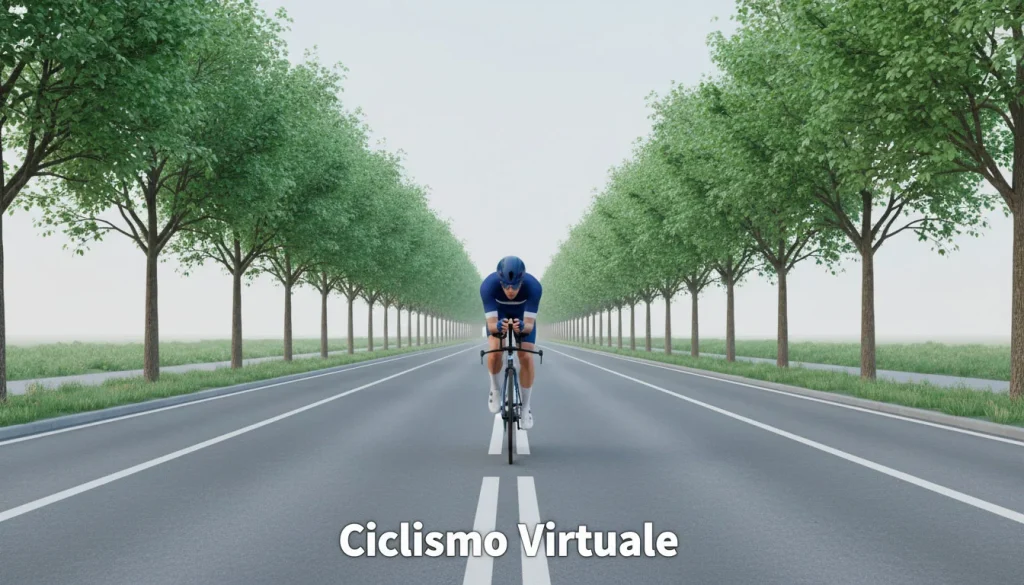 Ciclista su strada in corsa dinamica, rappresentazione visiva delle scommesse virtuali ciclismo